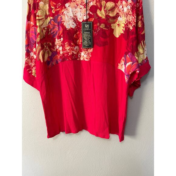 Diane Gilman DG2 Bright Pink Floral Crinkle Short Sleeve Blouse - Size Small NWT - Picture 3 of 10